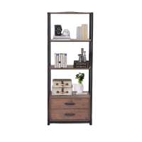 Cheap Home office 4-story bookshelf, simple bookcase standing shelf storage cabinet with 4 open storage shelves and two drawers